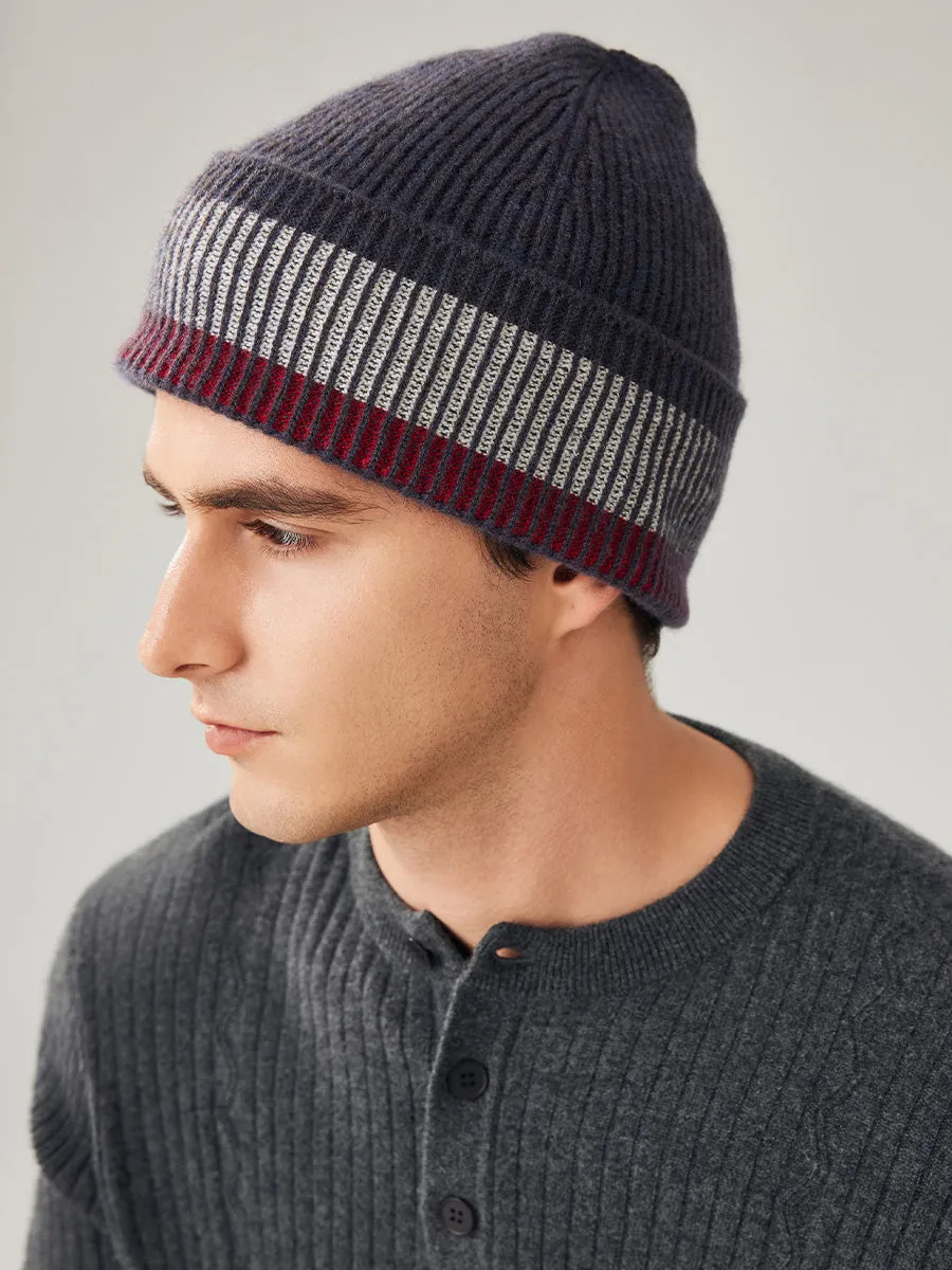100% Wool Men's Striped Ribbed Knit Beanie sold by COMOBOCA product image thumbnail 4