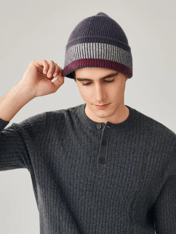 100% Wool Men's Striped Ribbed Knit Beanie sold by CB Cashmere