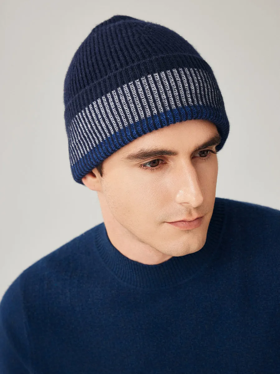 100% Wool Men's Striped Ribbed Knit Beanie sold by COMOBOCA product image thumbnail 2
