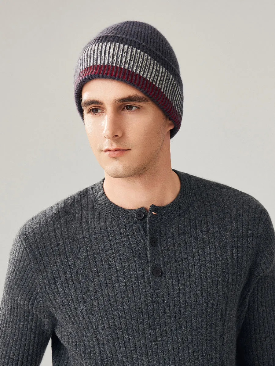 100% Wool Men's Striped Ribbed Knit Beanie sold by COMOBOCA product image thumbnail 3