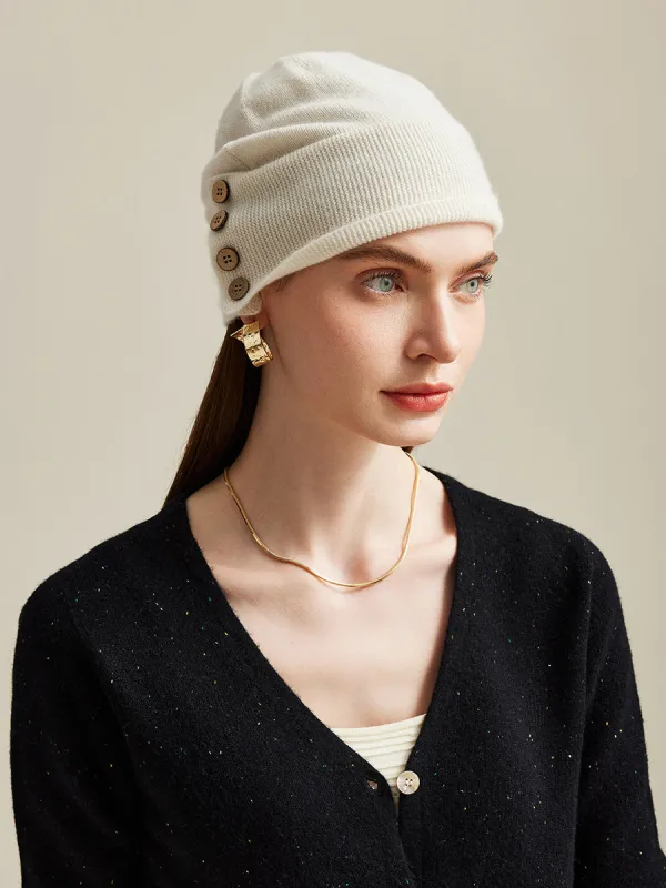 100% Cashmere Women's Button Decorated Knit Beanie sold by COMOBOCA