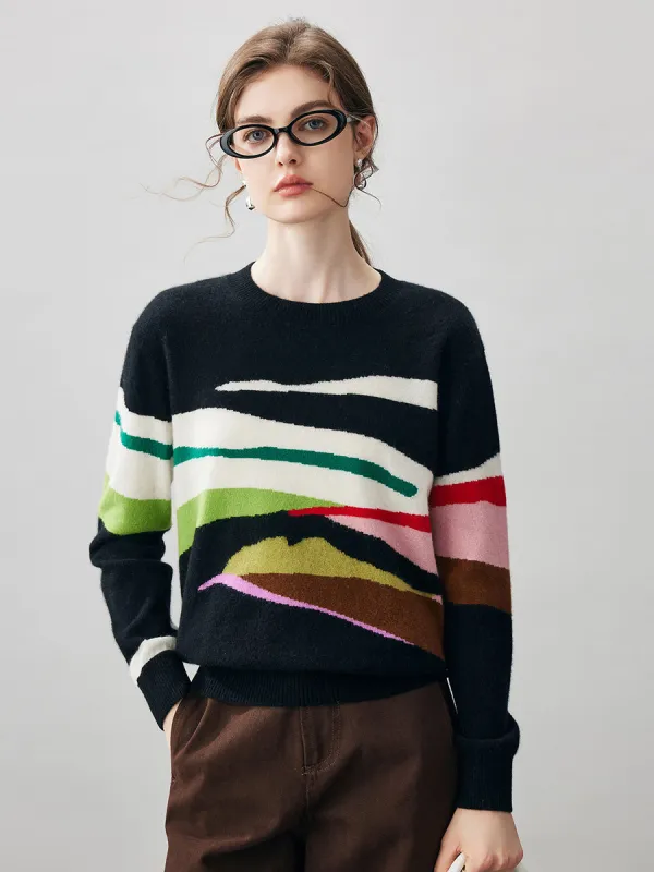 100% Cashmere Women's Abstract Pattern Round Neck Sweater sold by COMOBOCA
