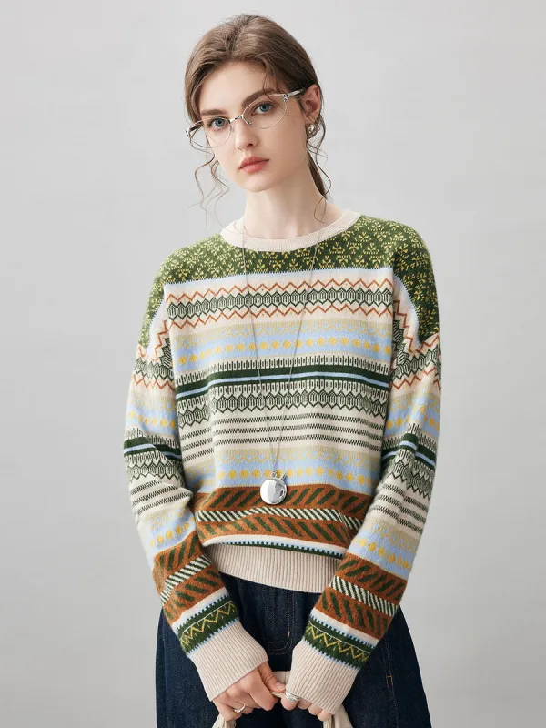 100% Cashmere Women's Fair Isle Round Neck Sweater sold by COMOBOCA