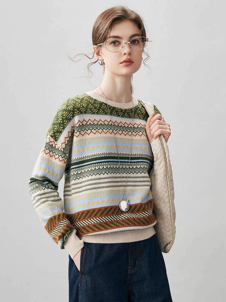 100% Cashmere Women's Fair Isle Round Neck Sweater sold by COMOBOCA product image thumbnail 4