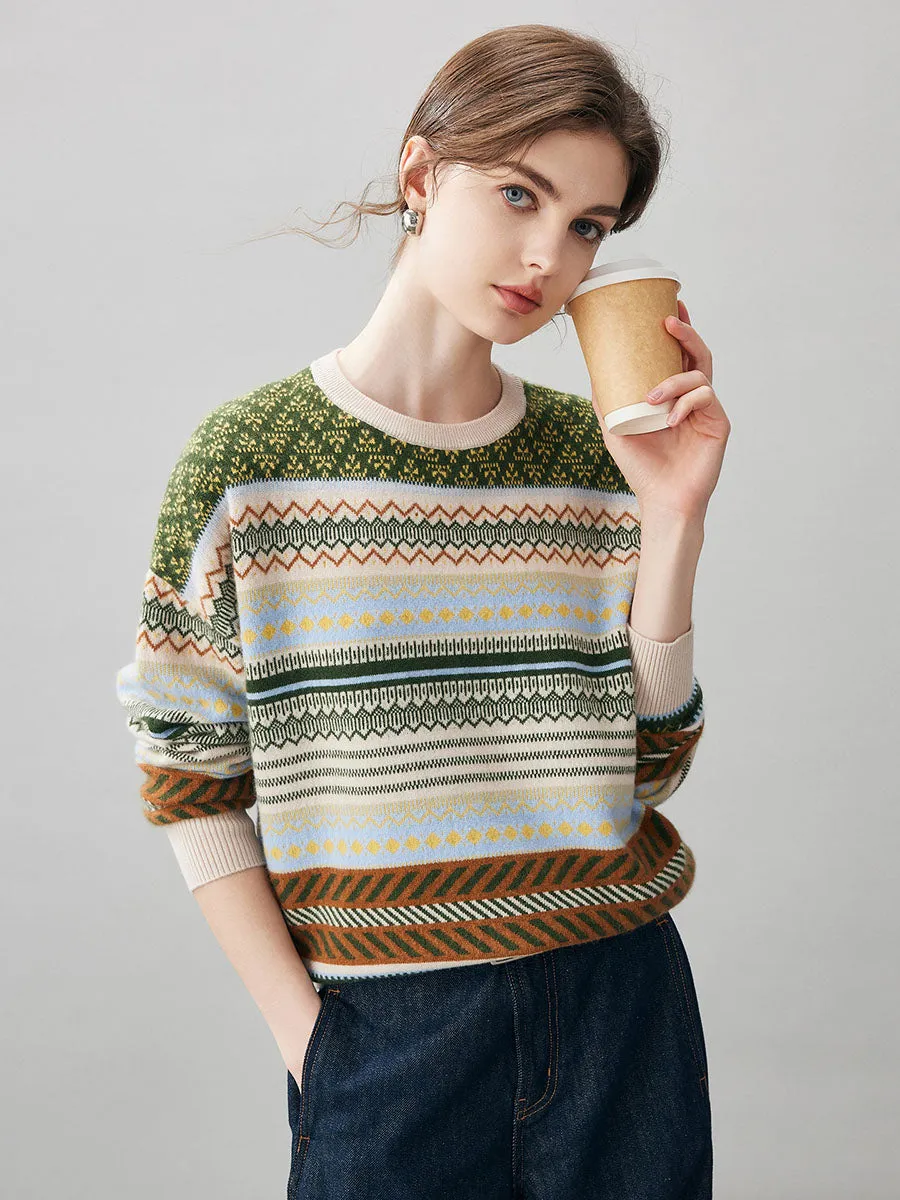 100% Cashmere Women's Fair Isle Round Neck Sweater sold by COMOBOCA product image thumbnail 3