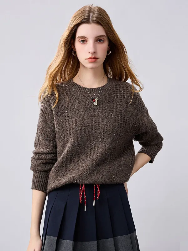 100% Cashmere Women's Openwork Knit Round Neck Sweater sold by COMOBOCA