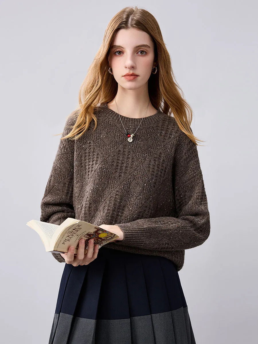 100% Cashmere Women's Openwork Knit Round Neck Sweater sold by COMOBOCA product image thumbnail 5