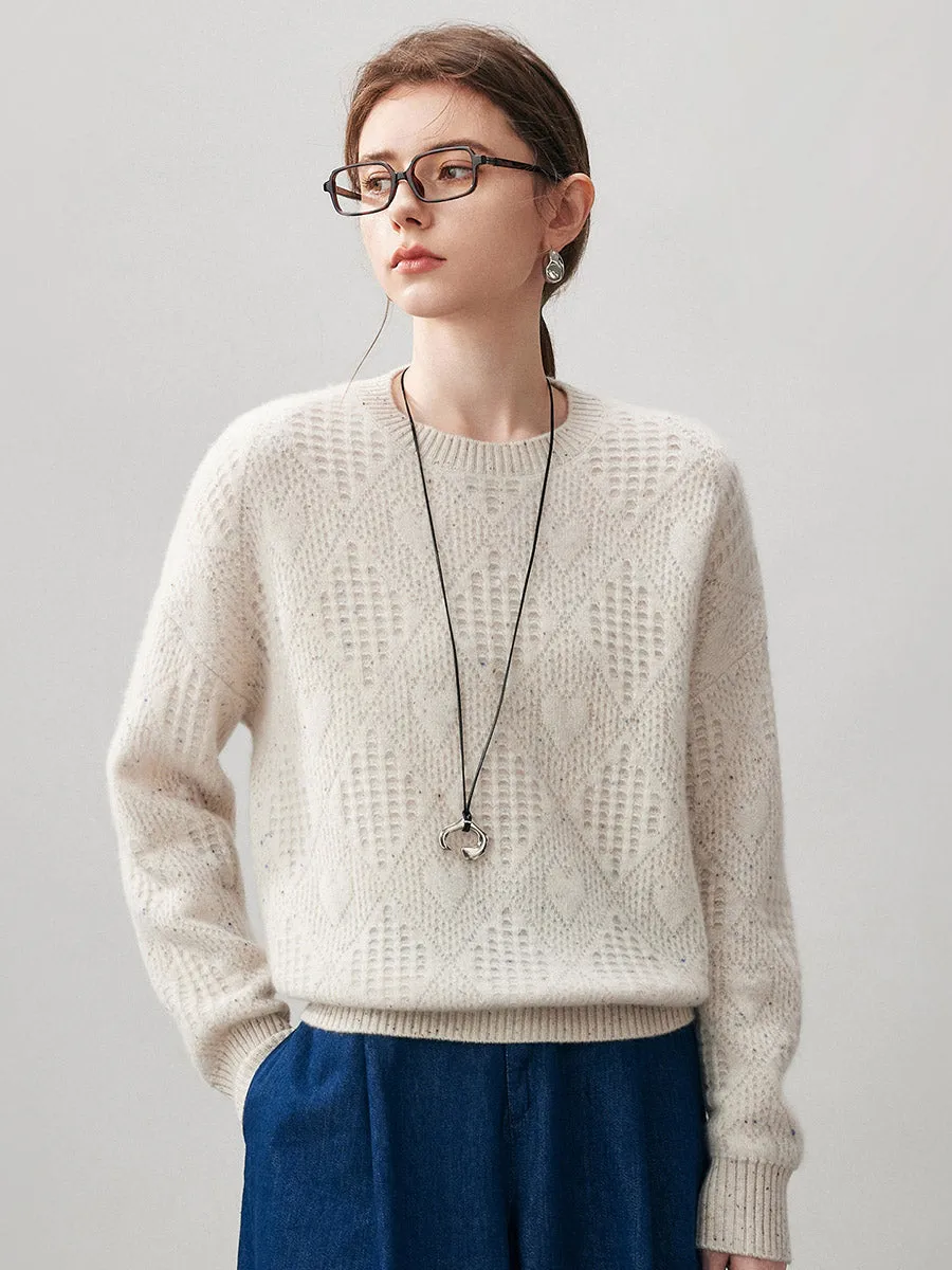 100% Cashmere Women's Openwork Knit Round Neck Sweater sold by COMOBOCA product image thumbnail 3