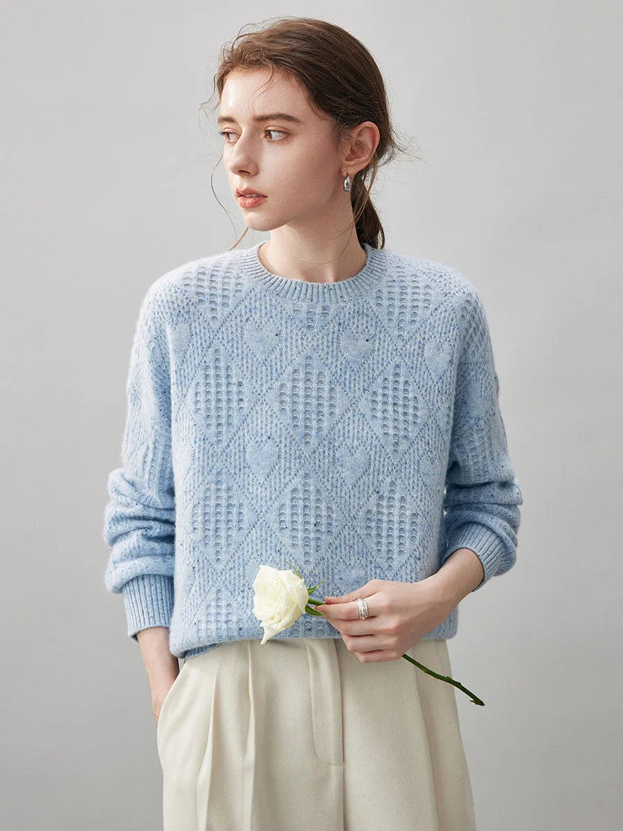 100% Cashmere Women's Openwork Knit Round Neck Sweater sold by COMOBOCA product image thumbnail 2