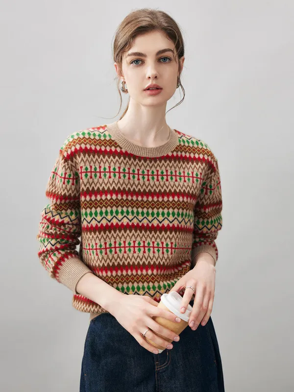 100% Cashmere Women's Fair Isle Round Neck Sweater sold by COMOBOCA
