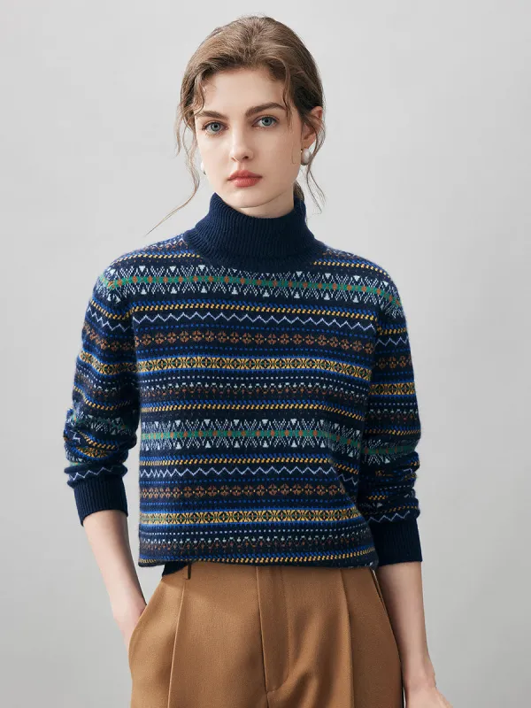 100% Cashmere Women's Fair Isle Turtleneck Sweater sold by COMOBOCA
