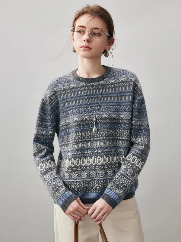 100% Cashmere Women's Fair Isle Round Neck Sweater sold by COMOBOCA