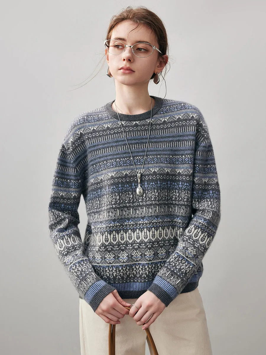 100% Cashmere Women's Fair Isle Round Neck Sweater sold by COMOBOCA