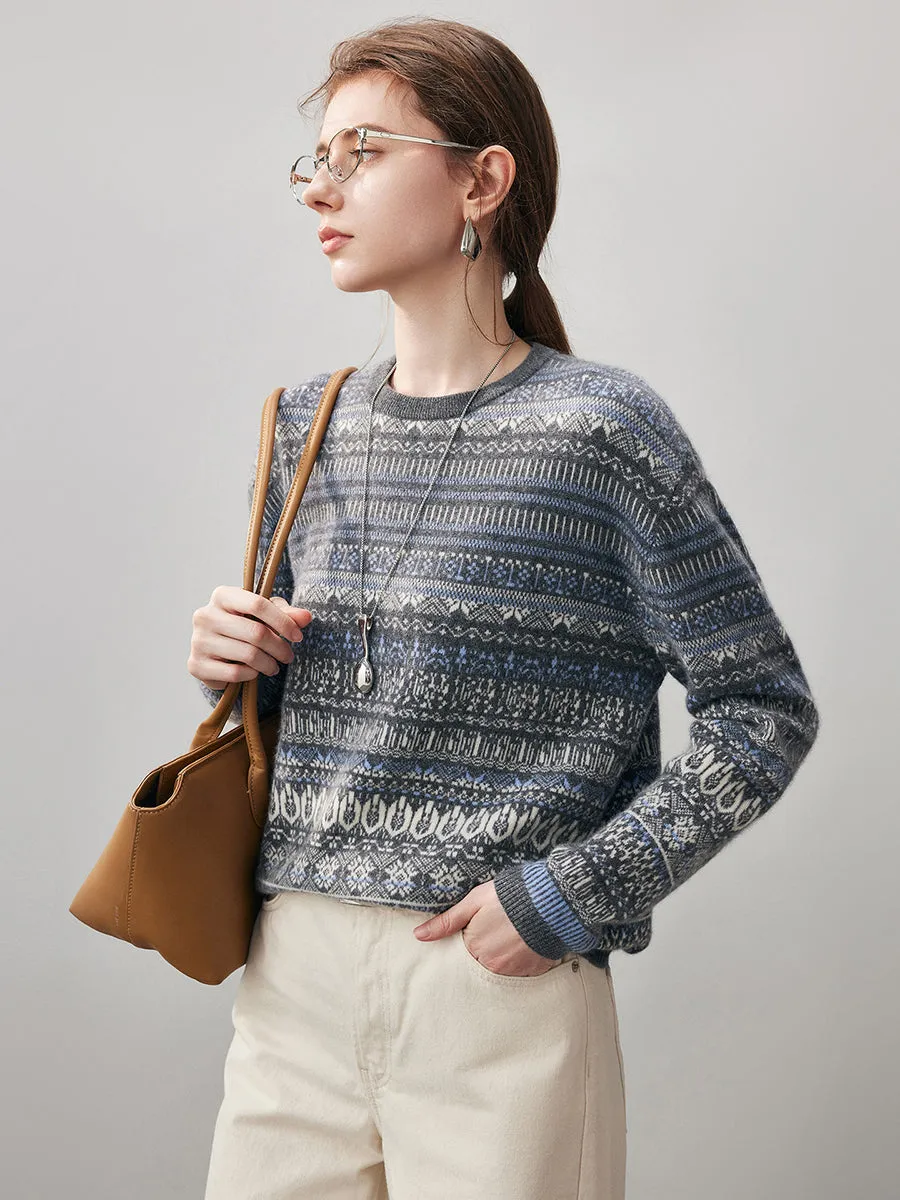 100% Cashmere Women's Fair Isle Round Neck Sweater sold by COMOBOCA product image thumbnail 4