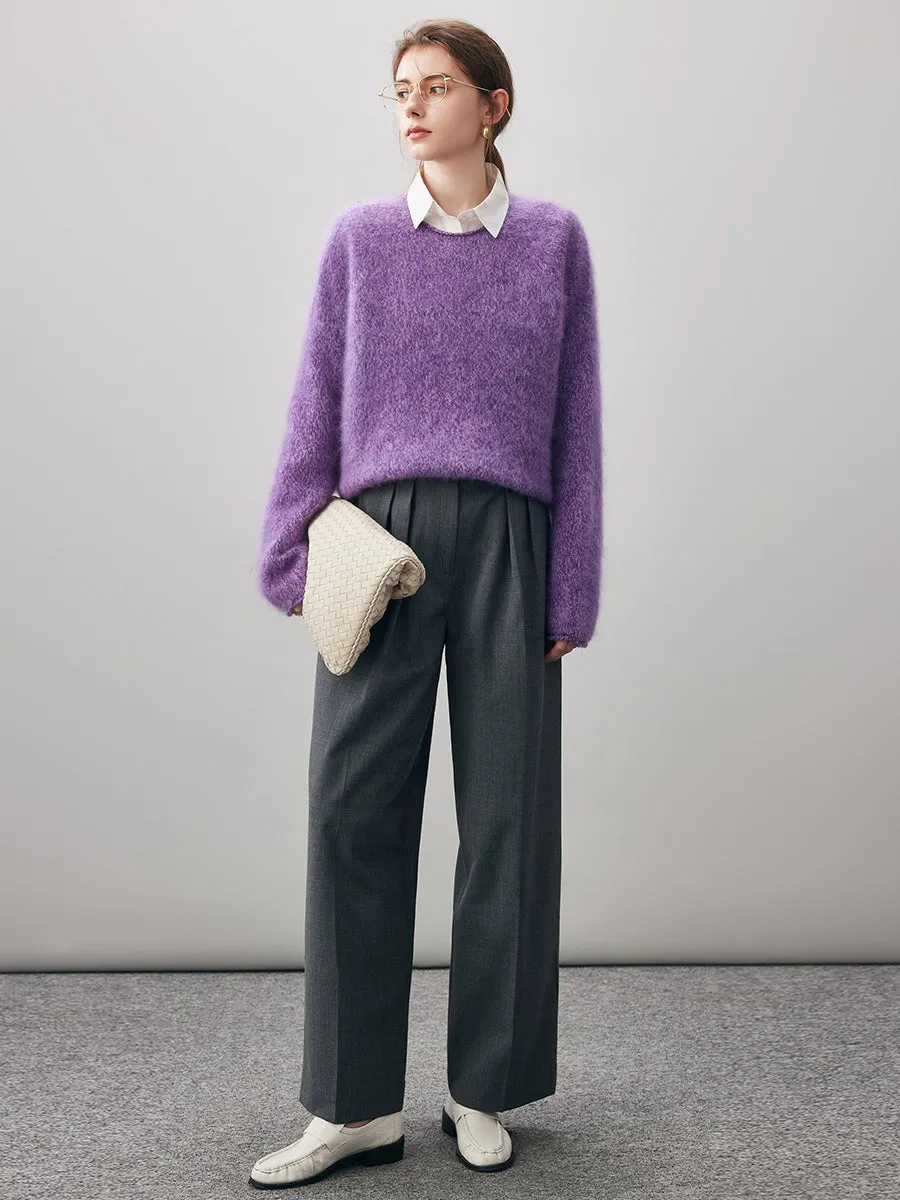 100% Wool Women's Fuzzy Round Neck Sweater sold by COMOBOCA product image thumbnail 4