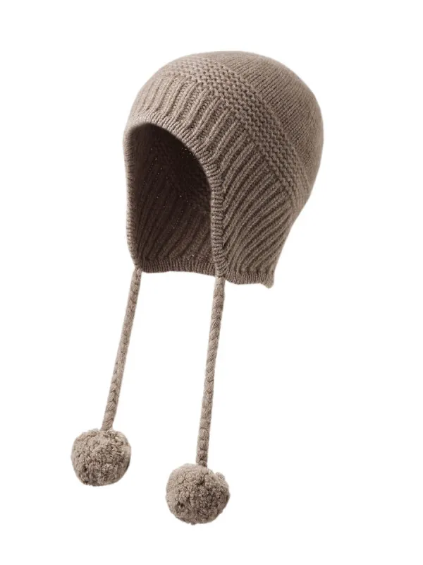 100% Cashmere Women's Ear Flap Beanie with Pom-Poms sold by COMOBOCA
