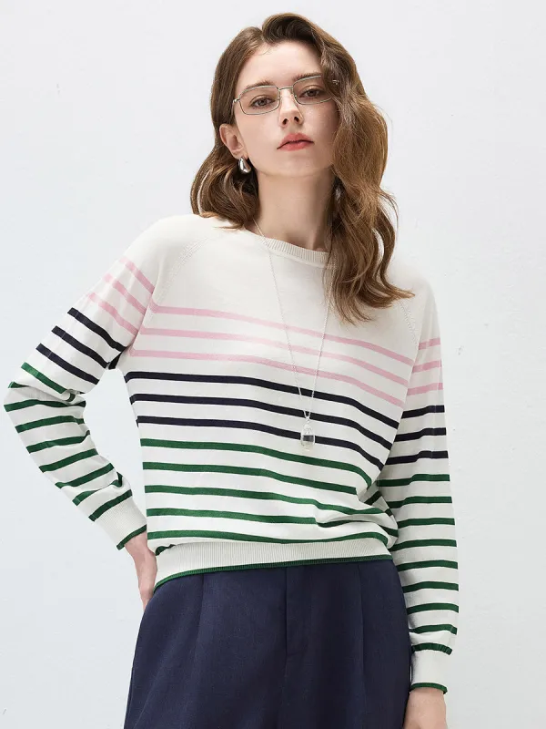 Women's Stripe Round Neck Knit Sweater made by COMOBOCA