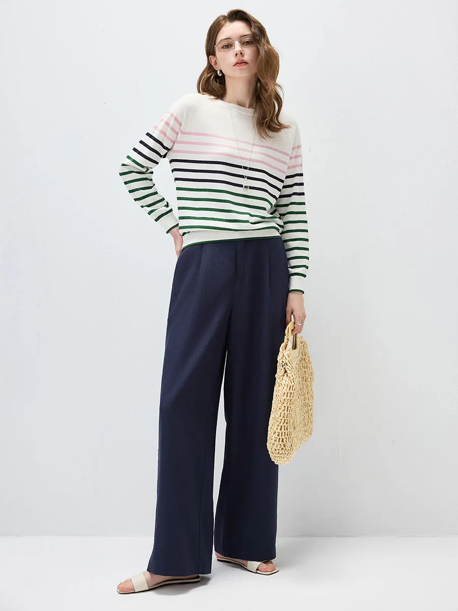 Women's Stripe Round Neck Knit Sweater sold by COMOBOCA product image thumbnail 2