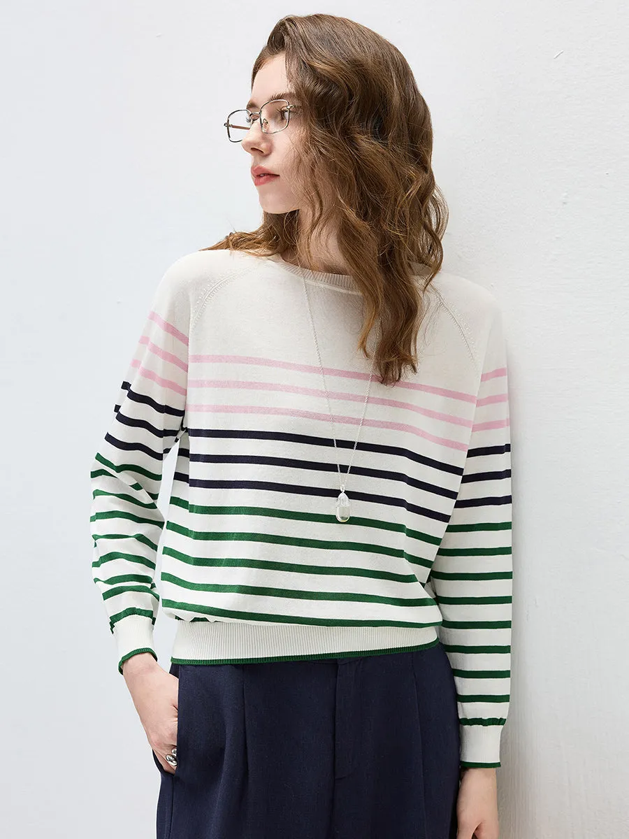 Women's Stripe Round Neck Knit Sweater sold by COMOBOCA product image thumbnail 3