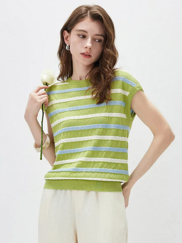 Women's  Striped Knit Cap Sleeve T-Shirt sold by COMOBOCA