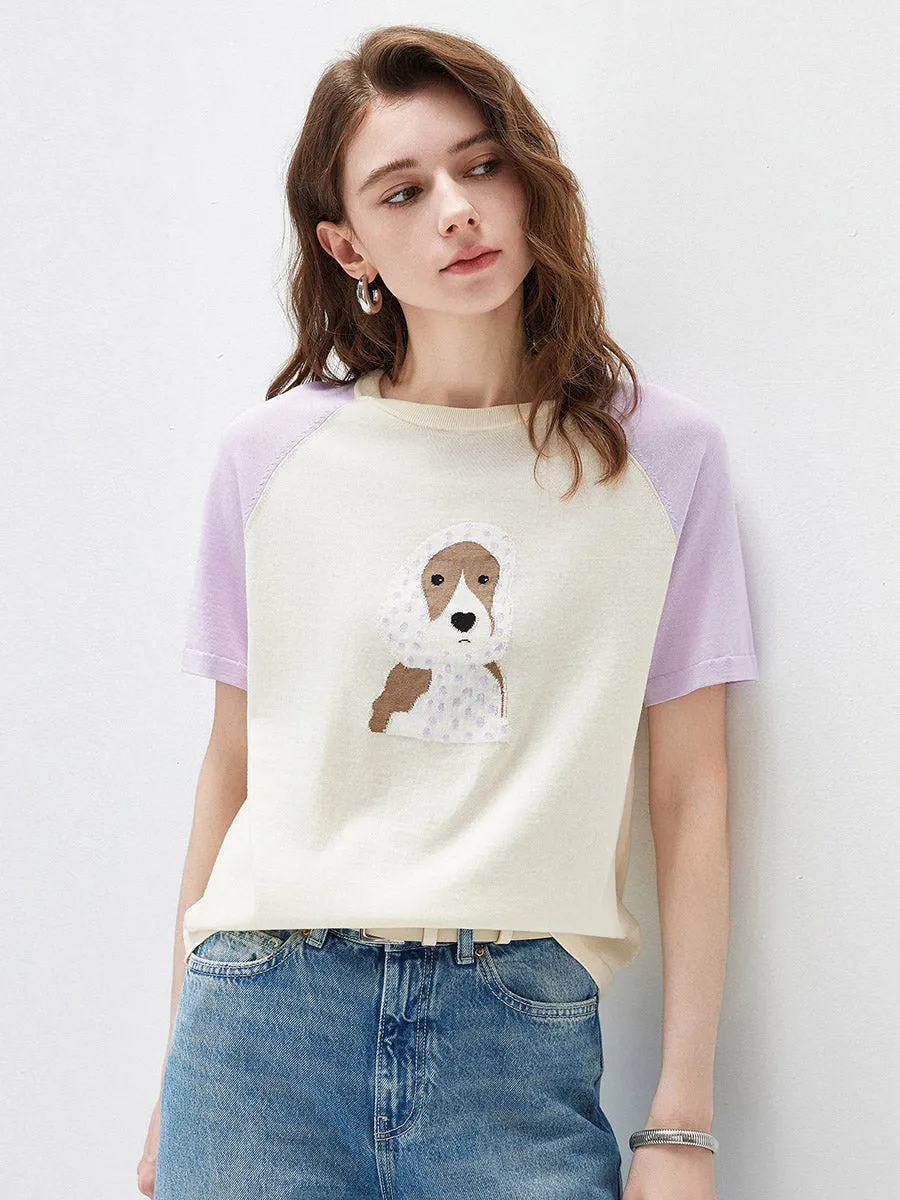 Women's Puppy Intarsia Raglan Sleeve Knit T-Shirt sold by COMOBOCA product image thumbnail 4