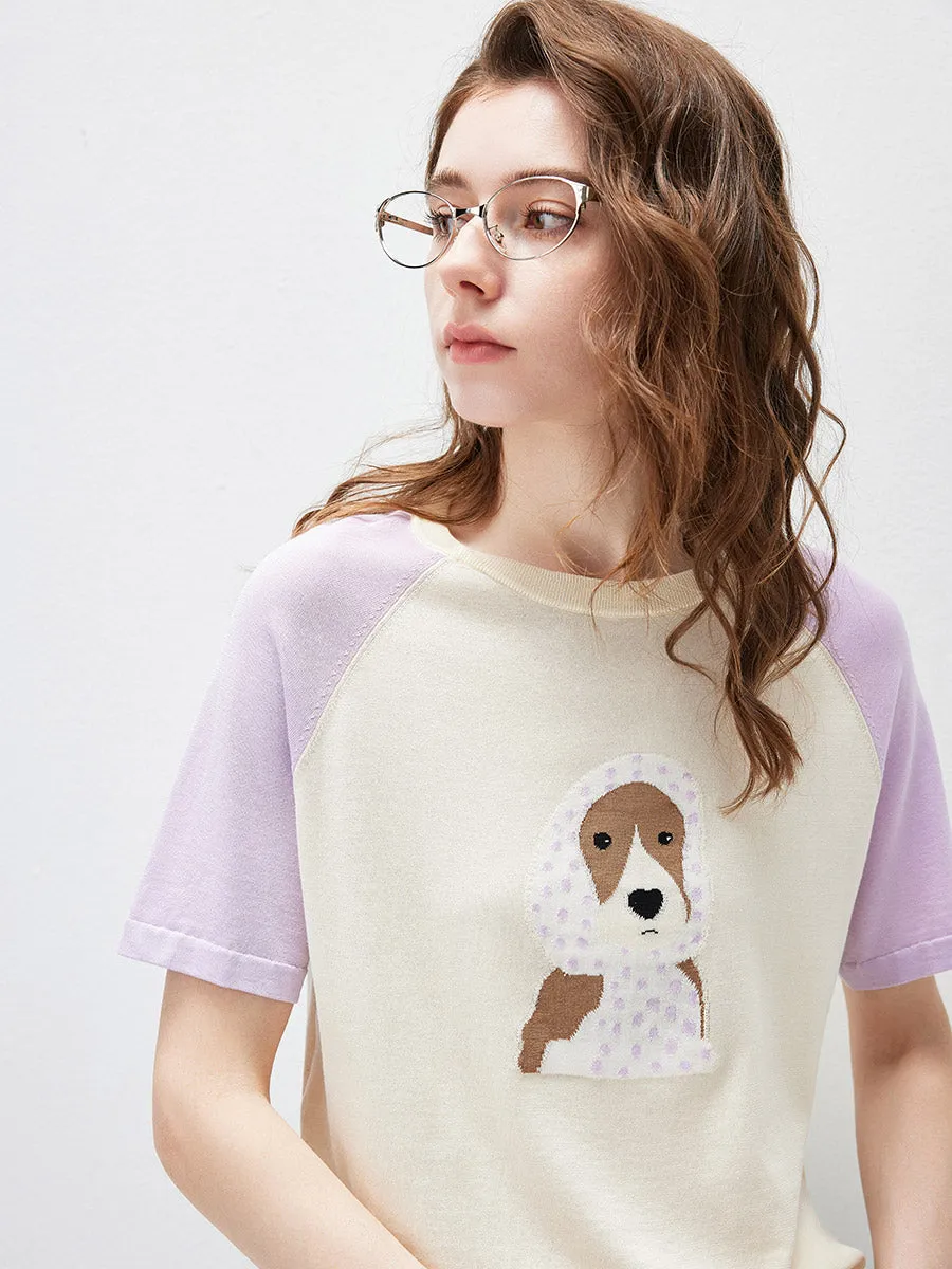Women's Puppy Intarsia Raglan Sleeve Knit T-Shirt sold by COMOBOCA product image thumbnail 5