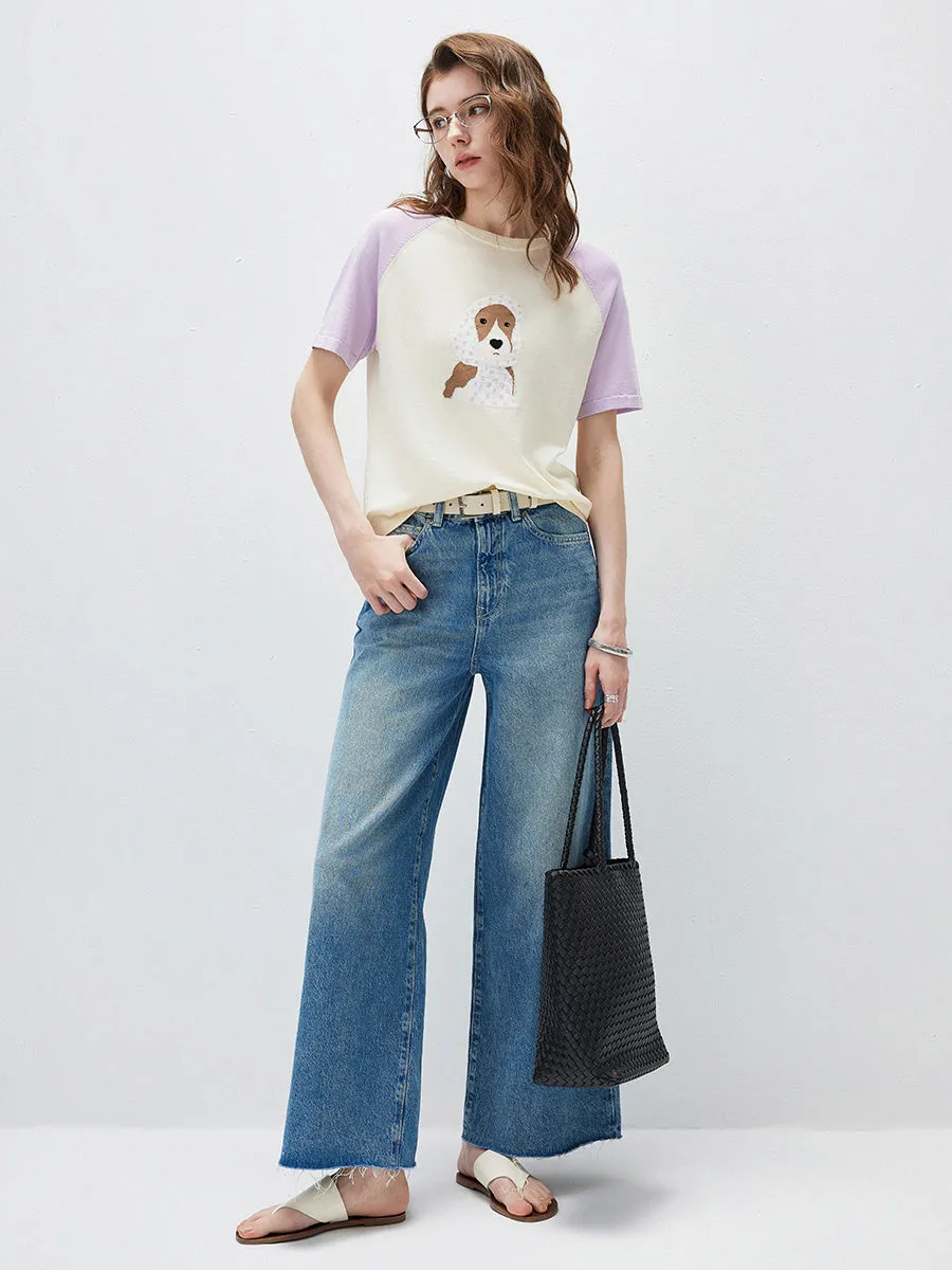 Women's Puppy Intarsia Raglan Sleeve Knit T-Shirt sold by COMOBOCA product image thumbnail 3