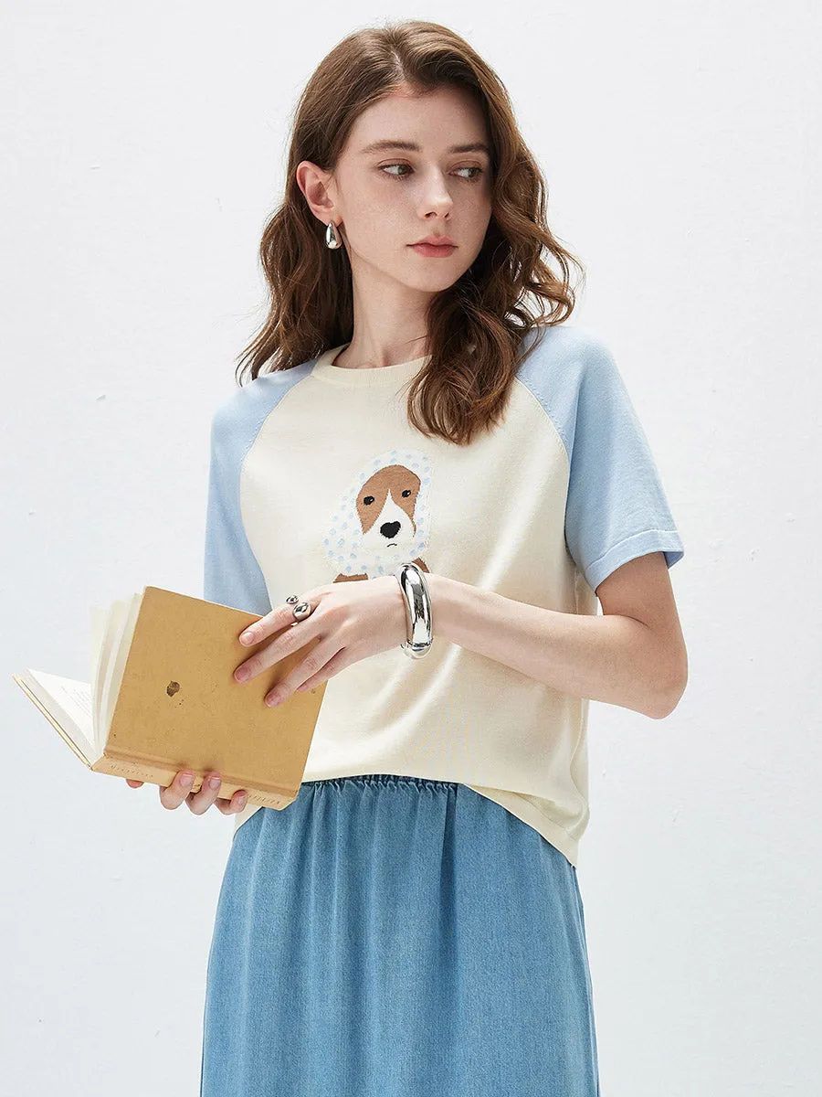 Women's Puppy Intarsia Raglan Sleeve Knit T-Shirt sold by COMOBOCA product image thumbnail 2