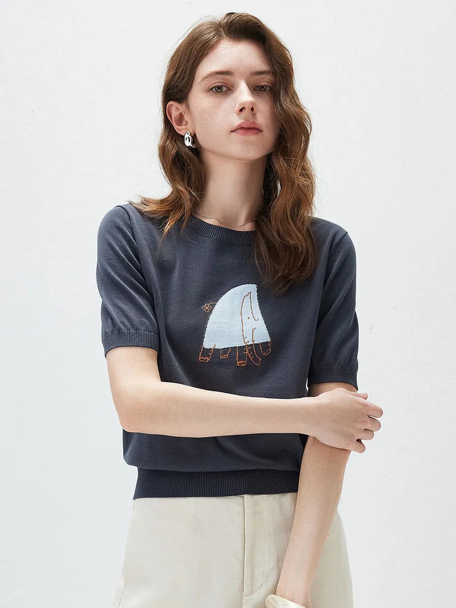 Women's Elephant Intarsia Ribbed Knit T-Shirt sold by COMOBOCA product image thumbnail 4