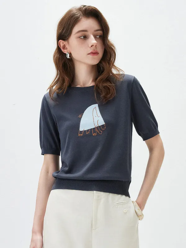 Women's Elephant Intarsia Ribbed Knit T-Shirt made by COMOBOCA