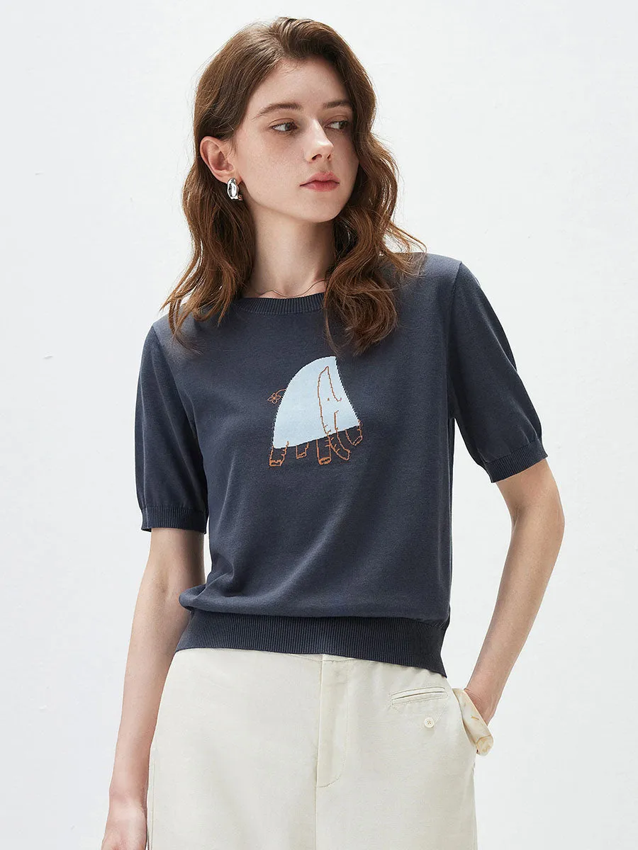 Women's Elephant Intarsia Ribbed Knit T-Shirt sold by COMOBOCA