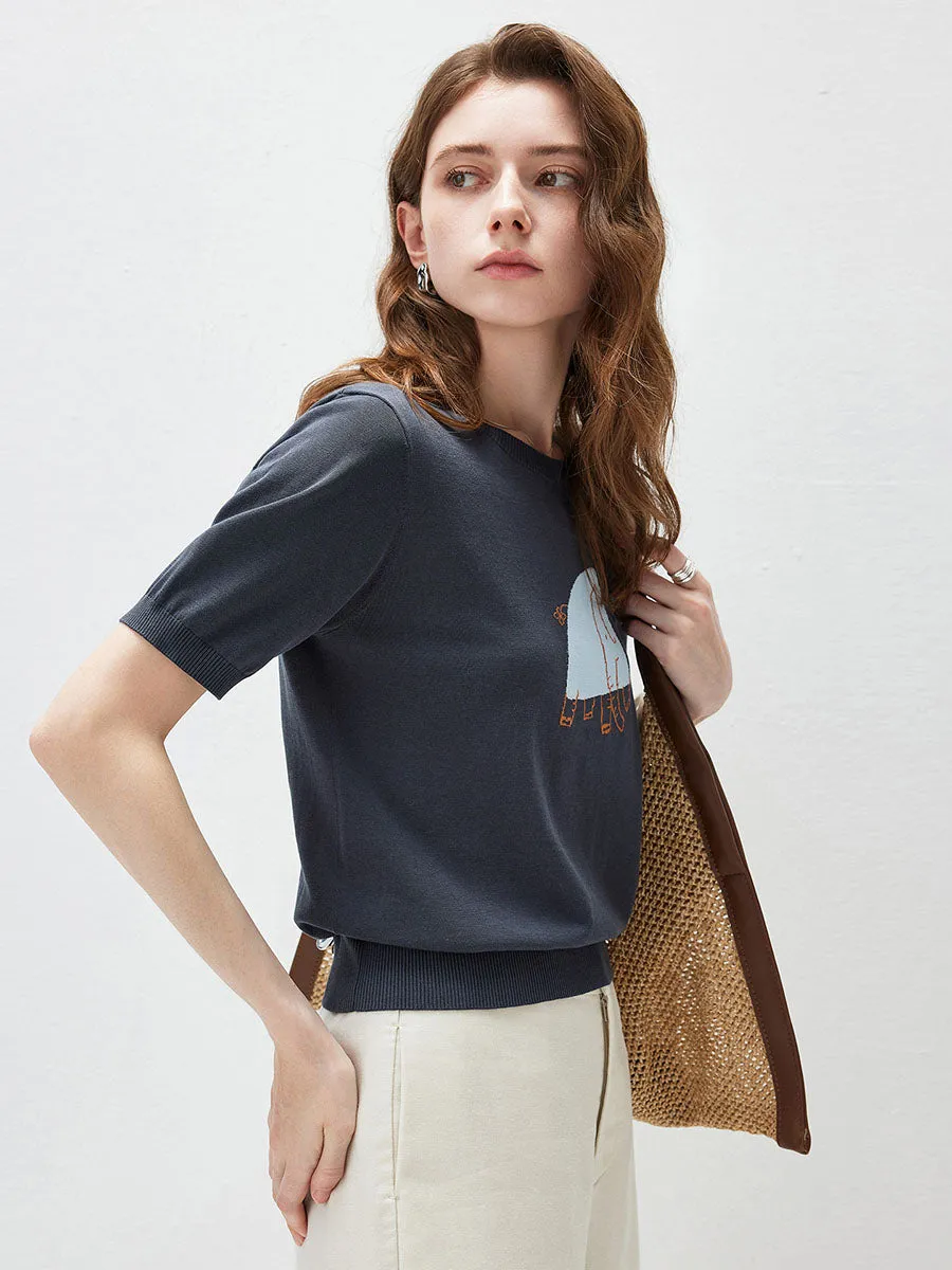 Women's Elephant Intarsia Ribbed Knit T-Shirt sold by COMOBOCA product image thumbnail 5