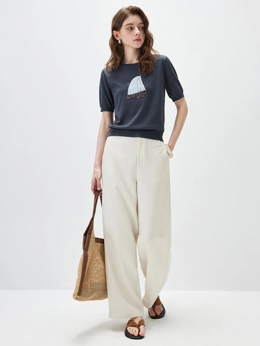 Women's Elephant Intarsia Ribbed Knit T-Shirt sold by COMOBOCA product image thumbnail 3