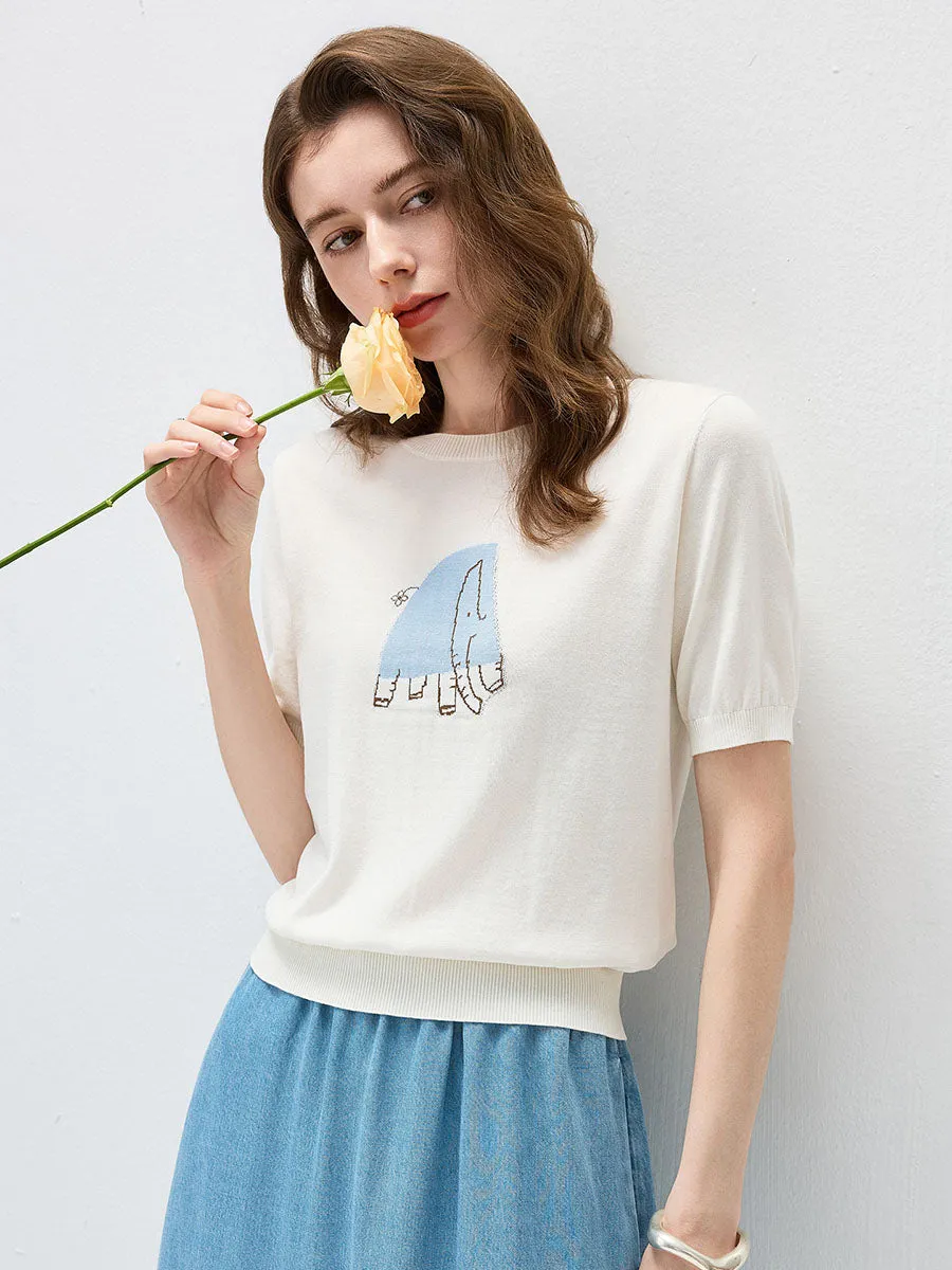 Women's Elephant Intarsia Ribbed Knit T-Shirt sold by COMOBOCA product image thumbnail 2