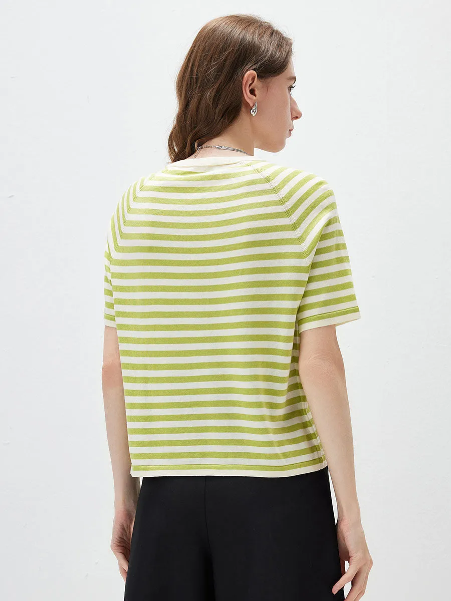 Women's Striped Embroidered Pocket Knit T-Shirt sold by COMOBOCA product image thumbnail 5