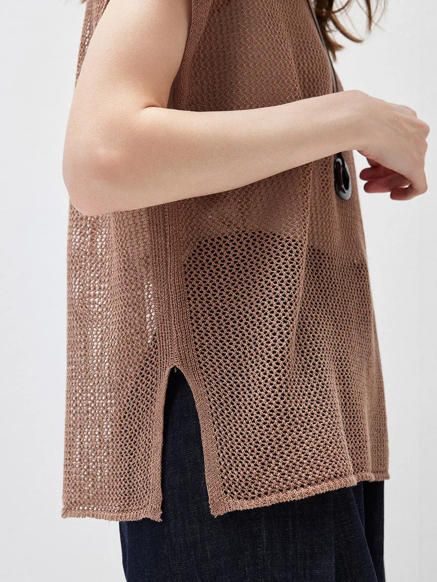 Women's Sheer Mesh Knit Cap Sleeve Top with Side Slit sold by COMOBOCA product image thumbnail 5