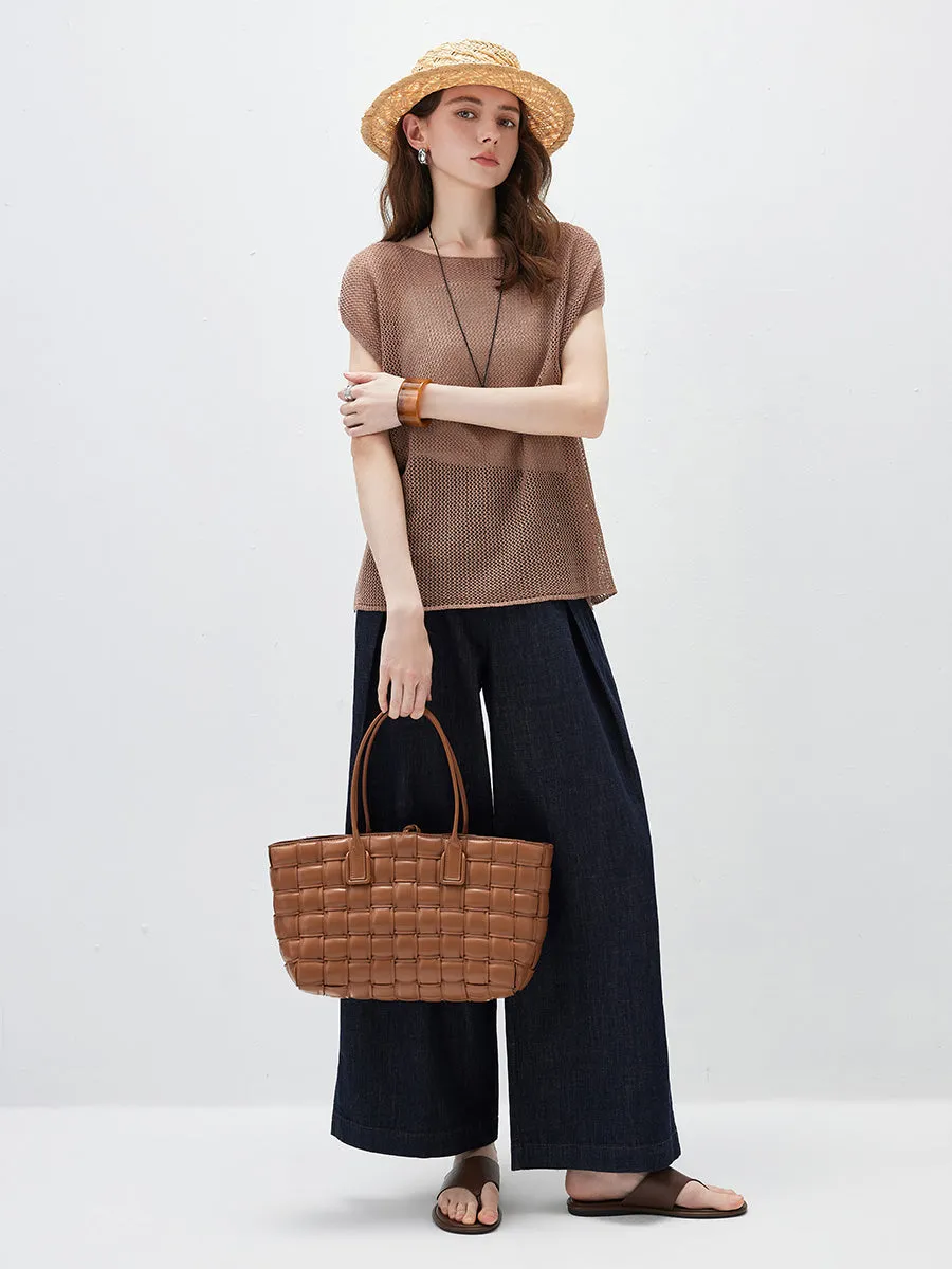 Women's Sheer Mesh Knit Cap Sleeve Top with Side Slit sold by COMOBOCA product image thumbnail 2