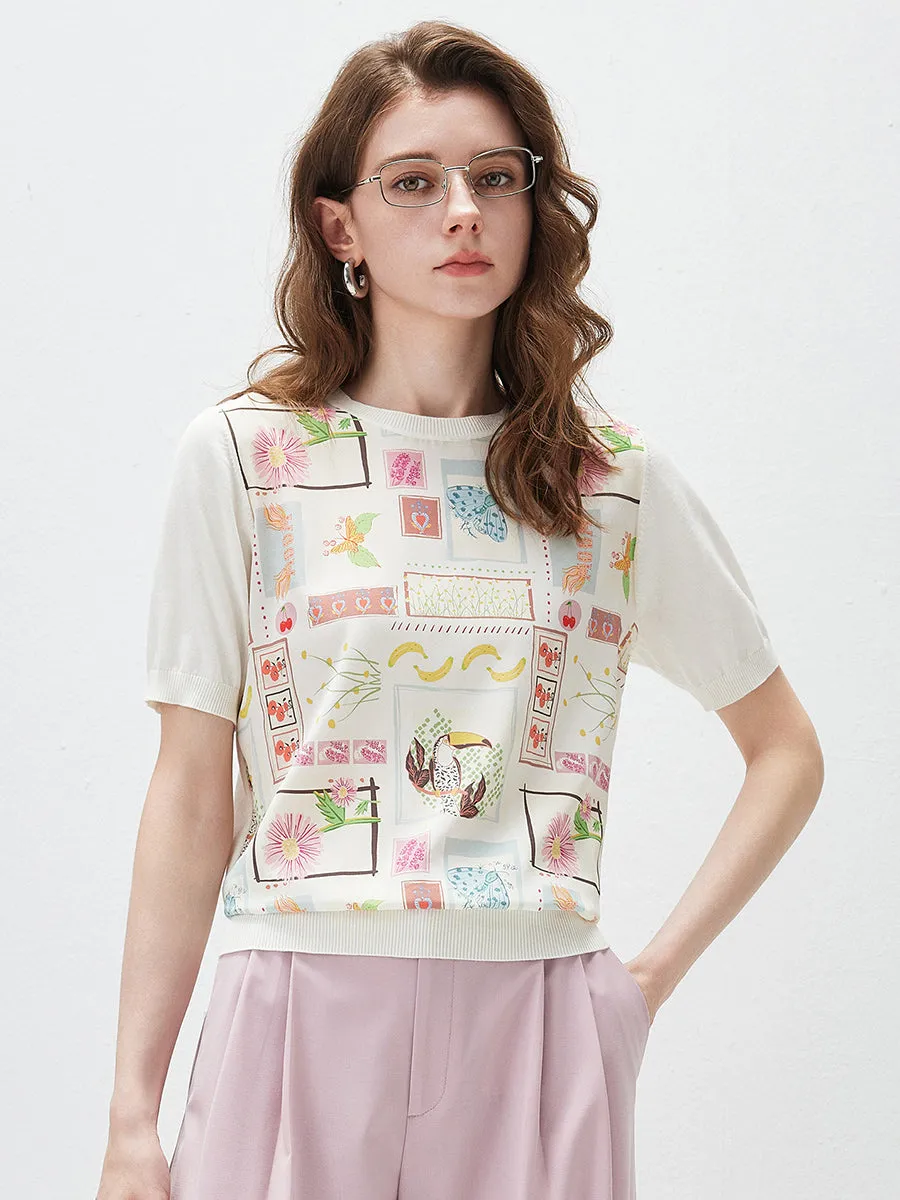 Women's Ribbed Print Knit T-Shirt sold by COMOBOCA product image thumbnail 2