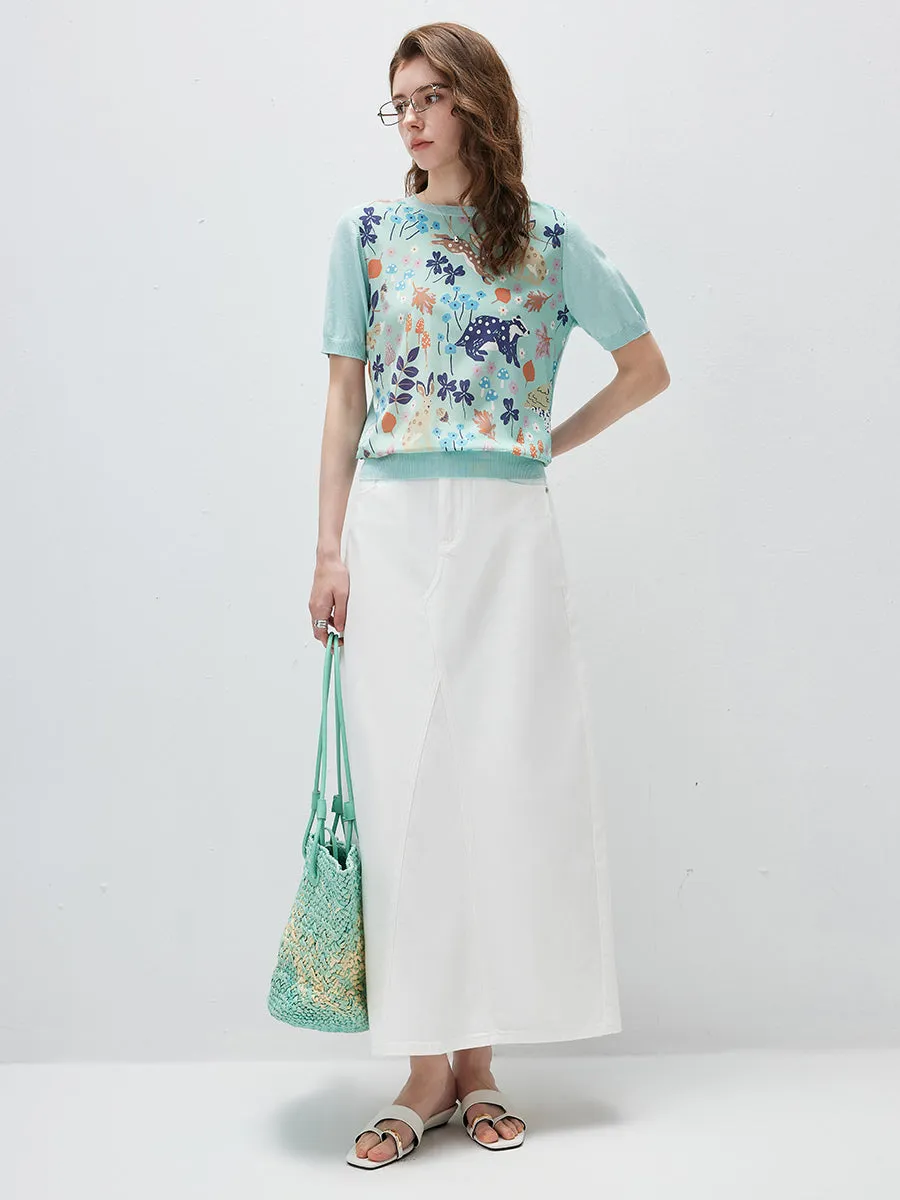 Women's Ribbed Print Knit T-Shirt sold by COMOBOCA product image thumbnail 3