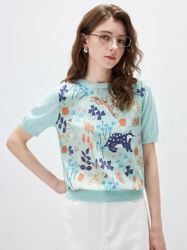 Women's Ribbed Print Knit T-Shirt sold by COMOBOCA