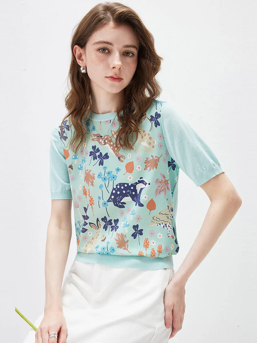 Women's Ribbed Print Knit T-Shirt sold by COMOBOCA product image thumbnail 4