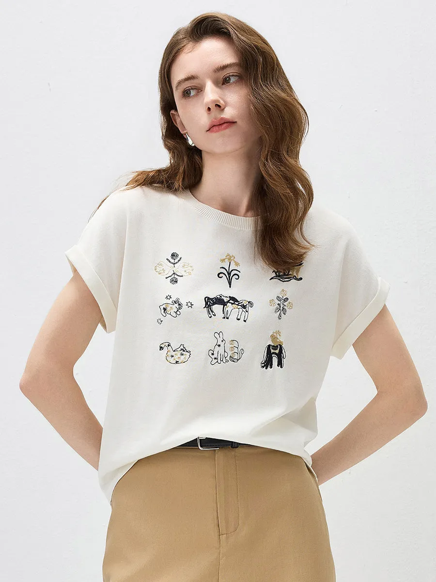 Women's Embroidered Short Sleeve Knit Top sold by COMOBOCA