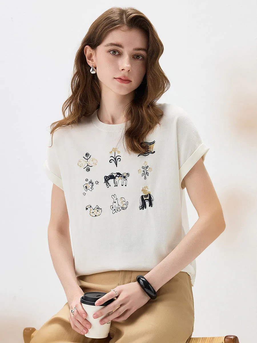 Women's Embroidered Short Sleeve Knit Top sold by COMOBOCA product image thumbnail 5