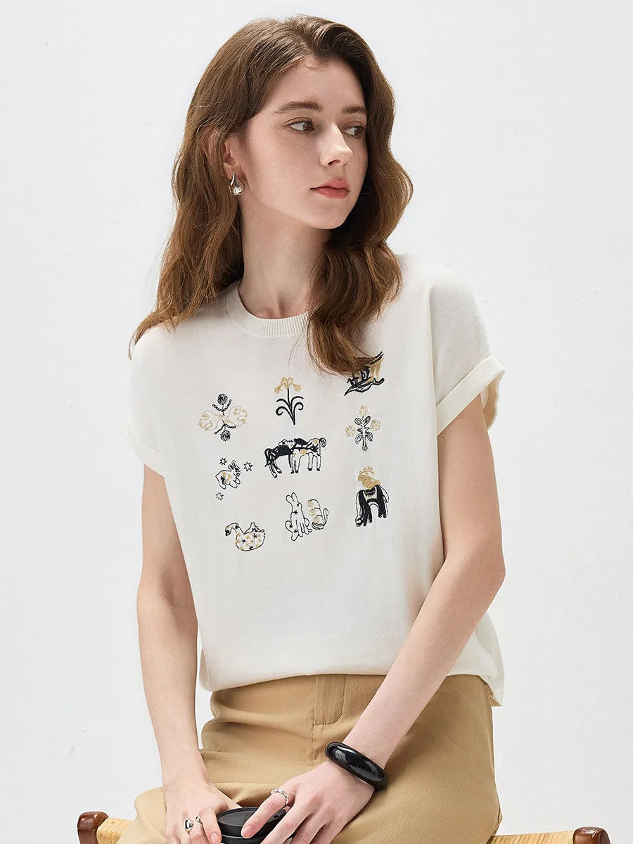 Women's Embroidered Short Sleeve Knit Top sold by COMOBOCA product image thumbnail 3