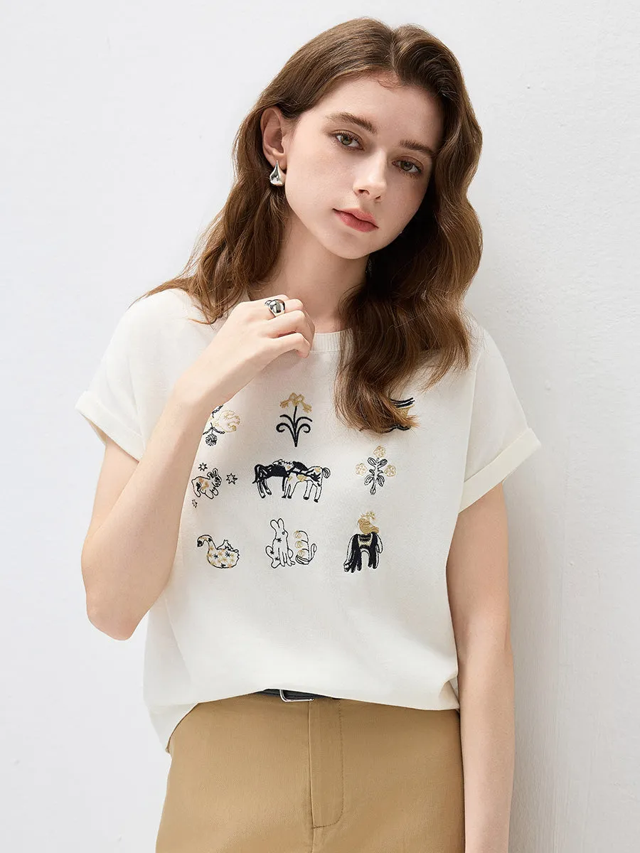 Women's Embroidered Short Sleeve Knit Top sold by COMOBOCA product image thumbnail 4