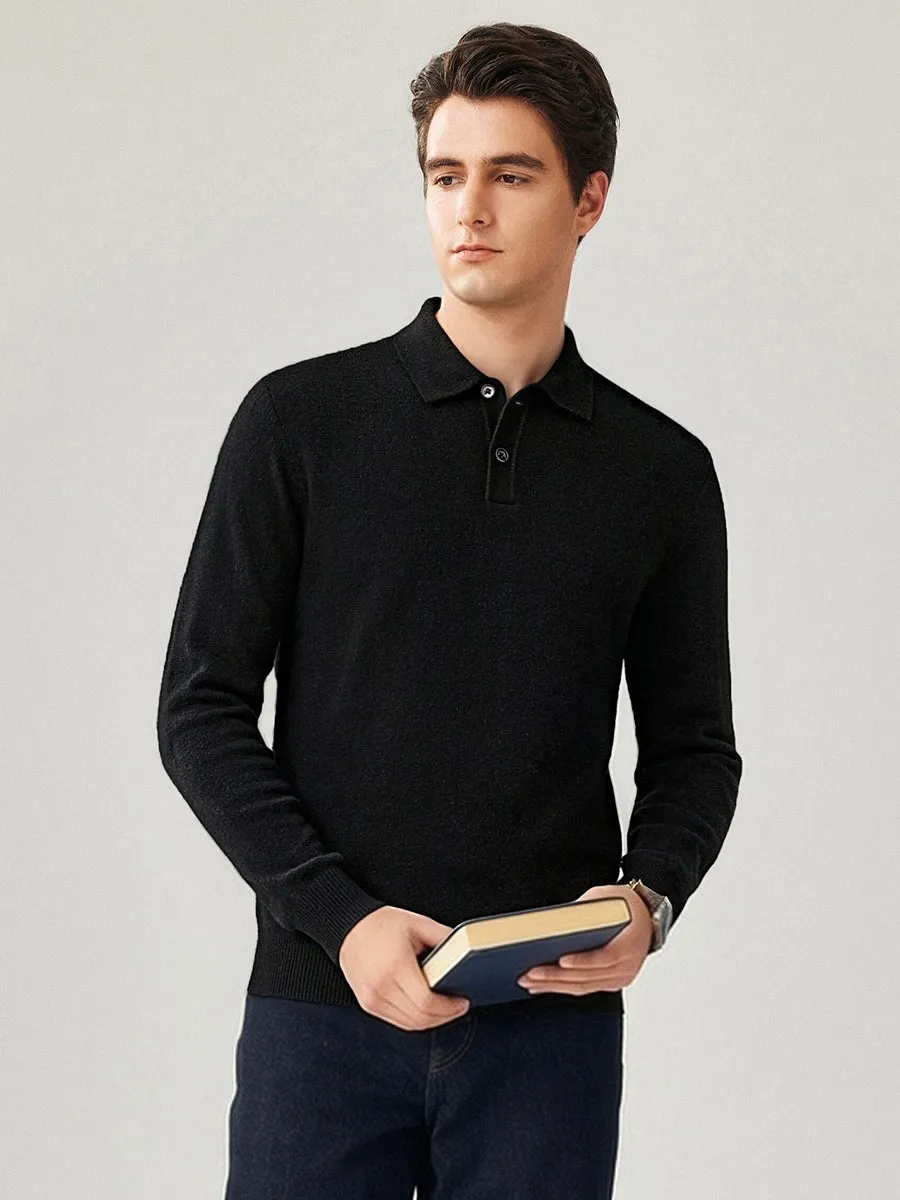 100% Cashmere Men's Knit Polo Pullover Sweater sold by COMOBOCA product image thumbnail 3