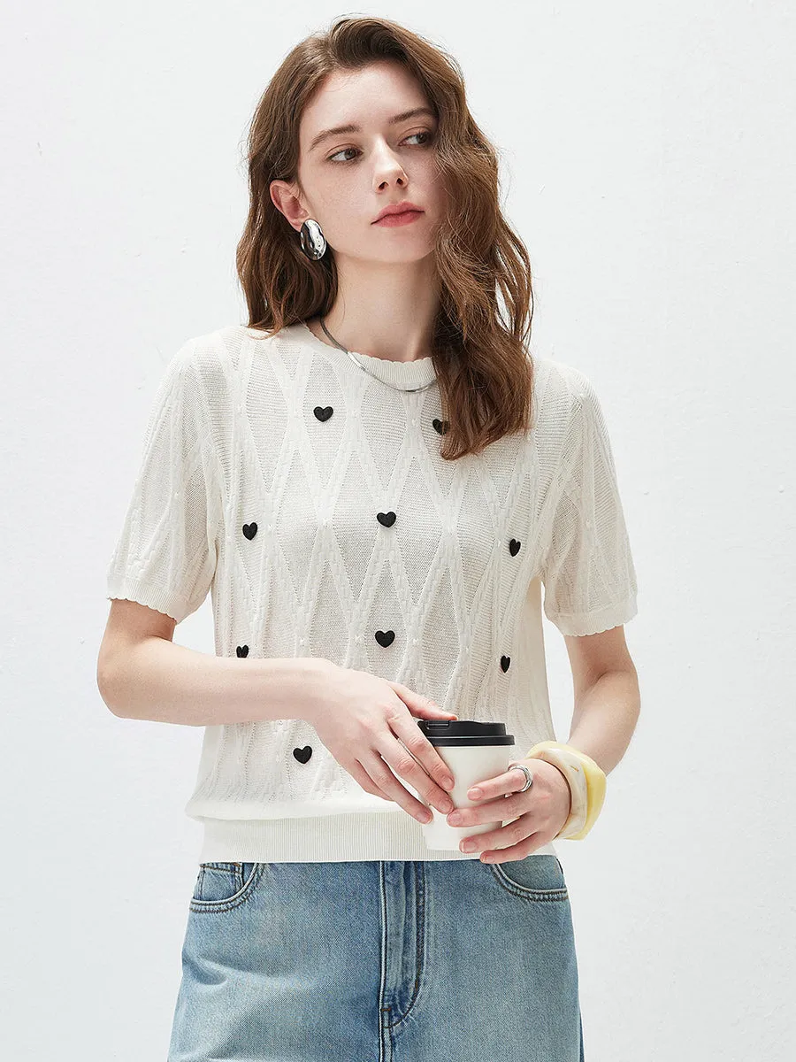 Women's Heart Appliques Diamond Knit Top sold by COMOBOCA product image thumbnail 2