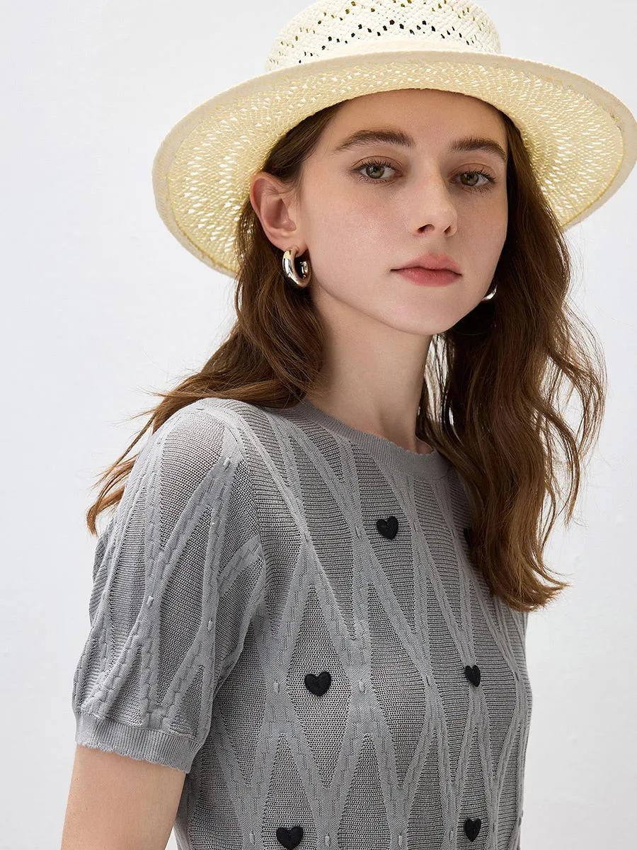 Women's Heart Appliques Diamond Knit Top sold by COMOBOCA product image thumbnail 5