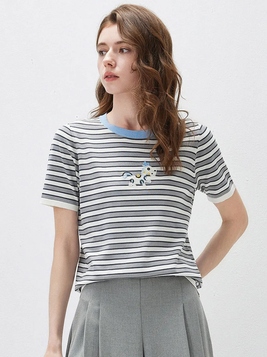 Women's Embroidery Striped Knit Top sold by COMOBOCA product image thumbnail 4