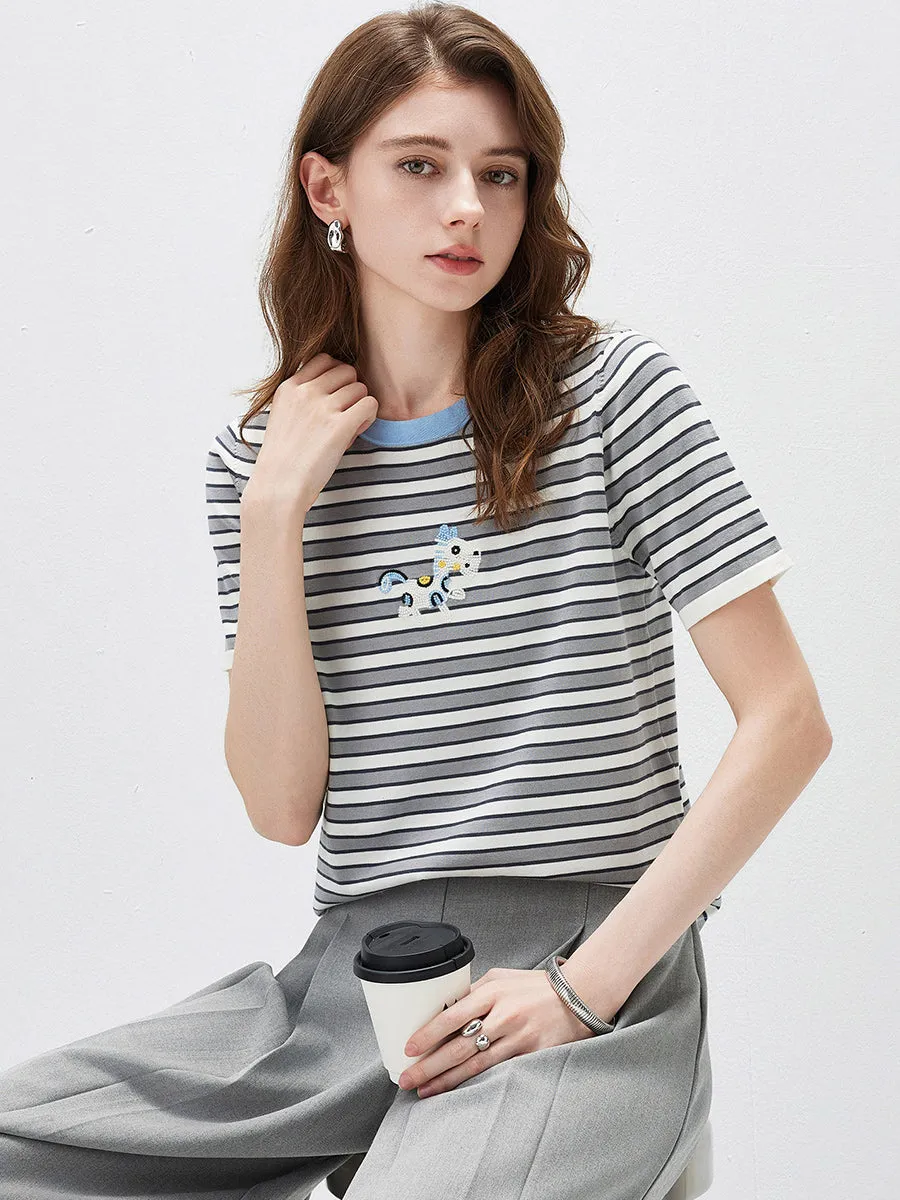 Women's Embroidery Striped Knit Top sold by COMOBOCA product image thumbnail 5